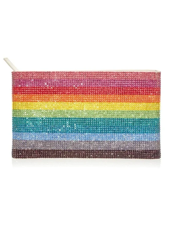 Judith Leiber Couture Champagne/Rainbow Crystal-Embellished Zip Clutch Pouch NWT - Picture 4 of 8